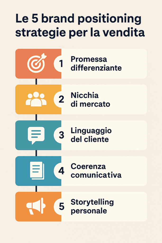 Brand positioning strategie nella vendita, 5 tecniche pratiche spiegate con icone